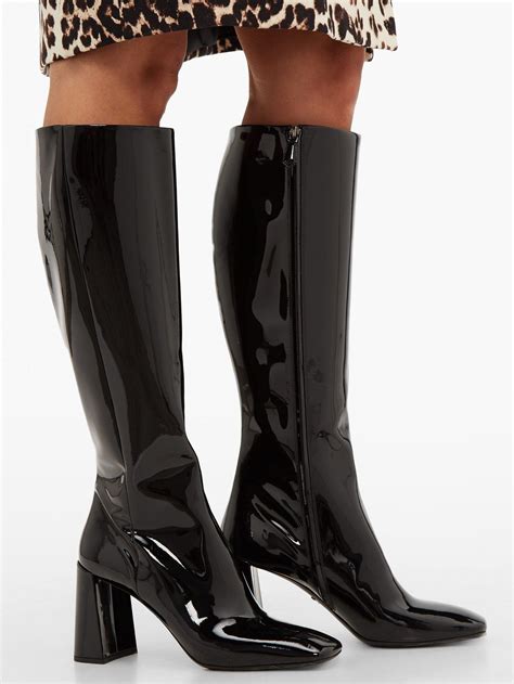 prada knee high patent boots|high heeled designer combat boots.